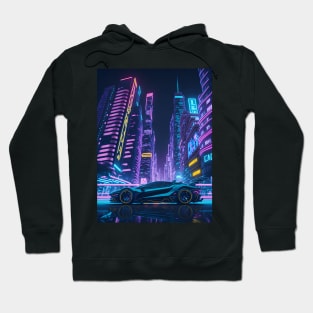 Dark Neon City Sports Car Hoodie